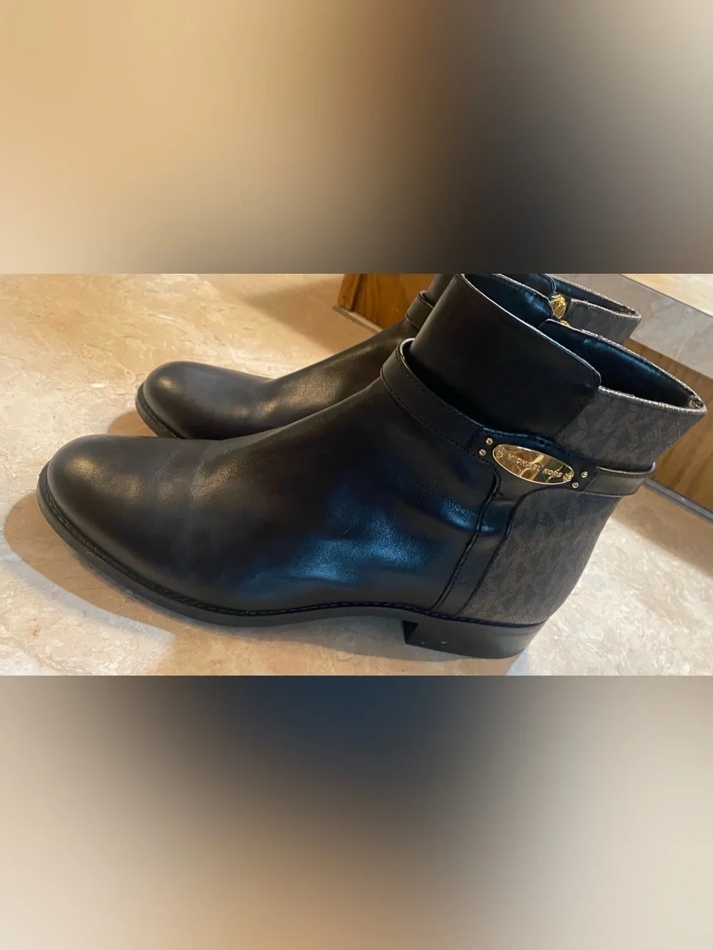 Michael Kors Black Leather Logo-Trim Ankle Booties